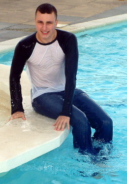 swimming in wet jeans and t-shirt